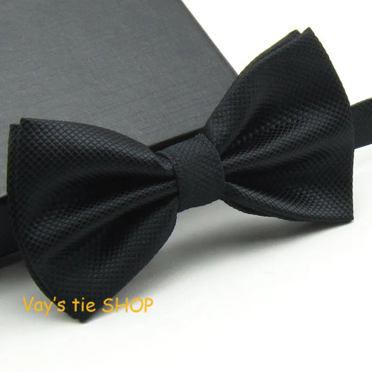Mens Pajaritas 2017 Fashion Bowtie Dull Jacquard Plaid Grid  Bow Ties Leisure Solid Wedding Tuxedo Butterfly  Black 12*6CM