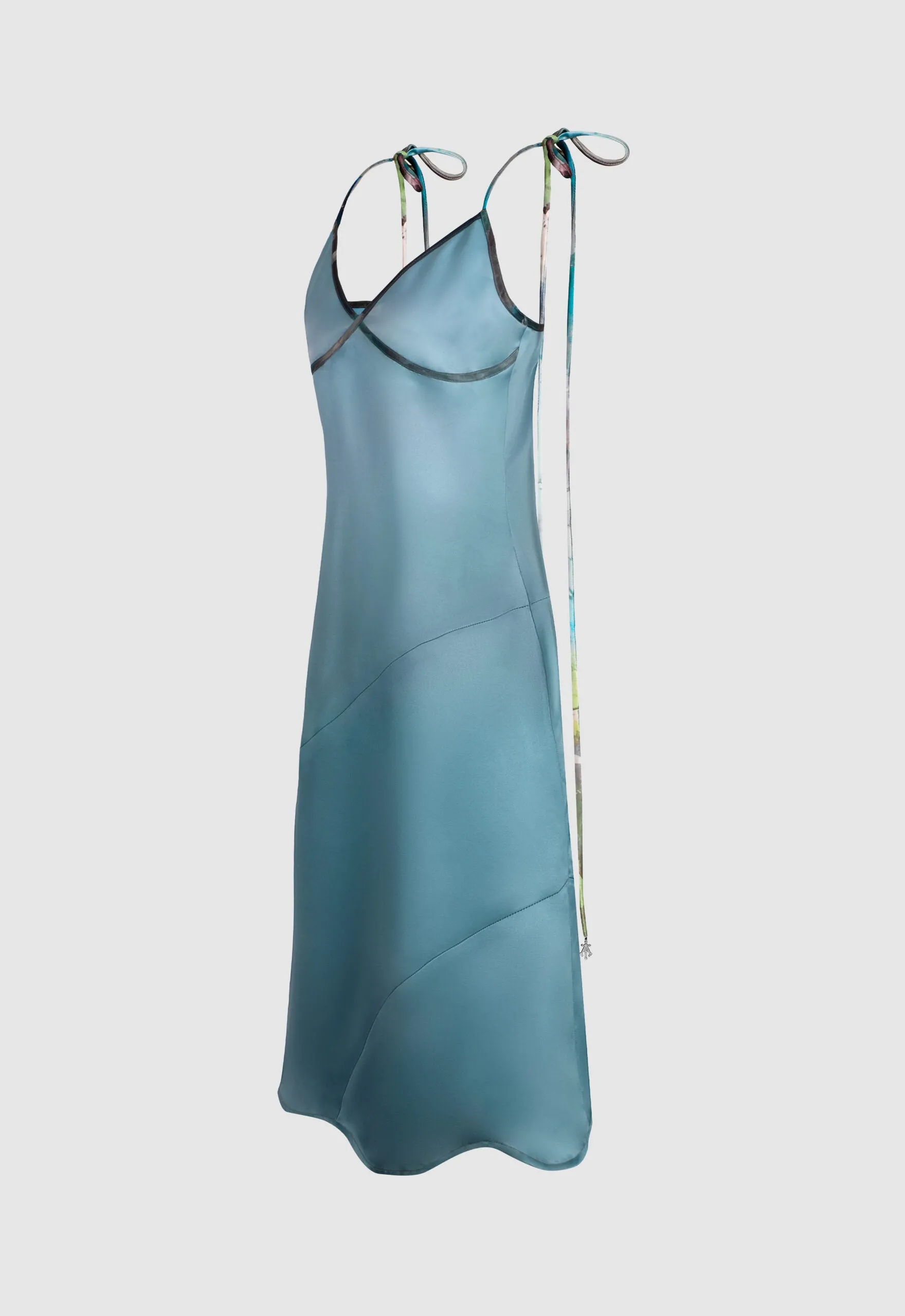 Midi Satin Dress With Noodle Straps (Marine)