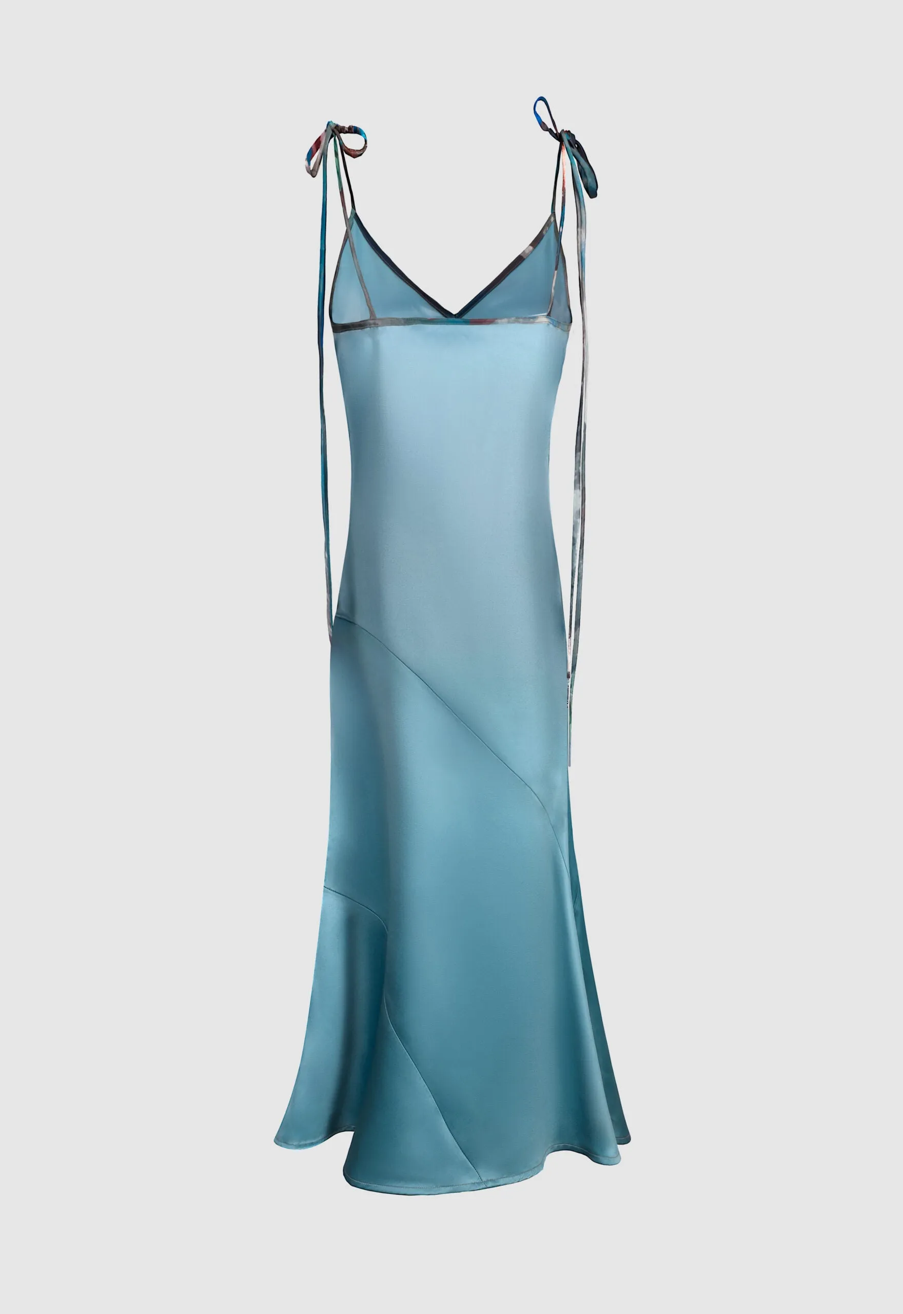 Midi Satin Dress With Noodle Straps (Marine)