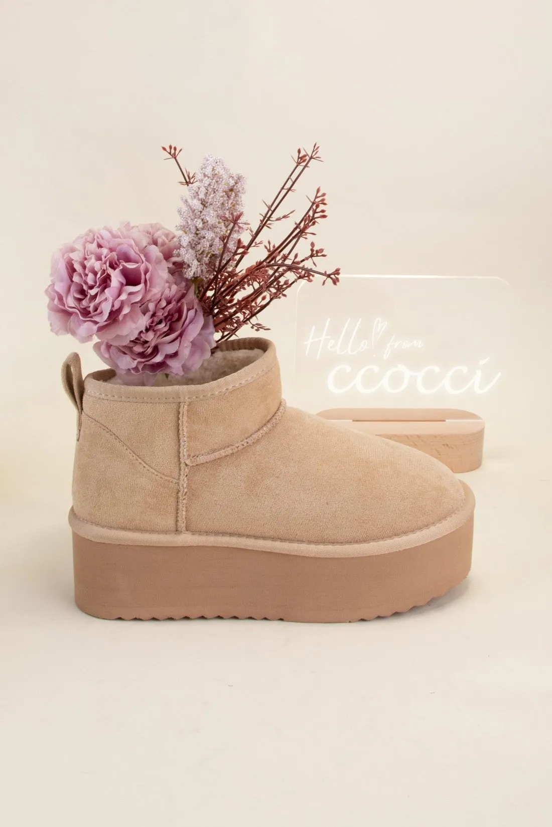 MINI ANKLE PLATFORM HEEL FUR-LINED