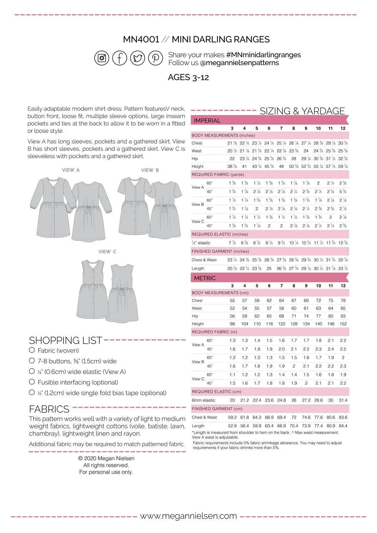 Mini Darling Ranges dress pattern