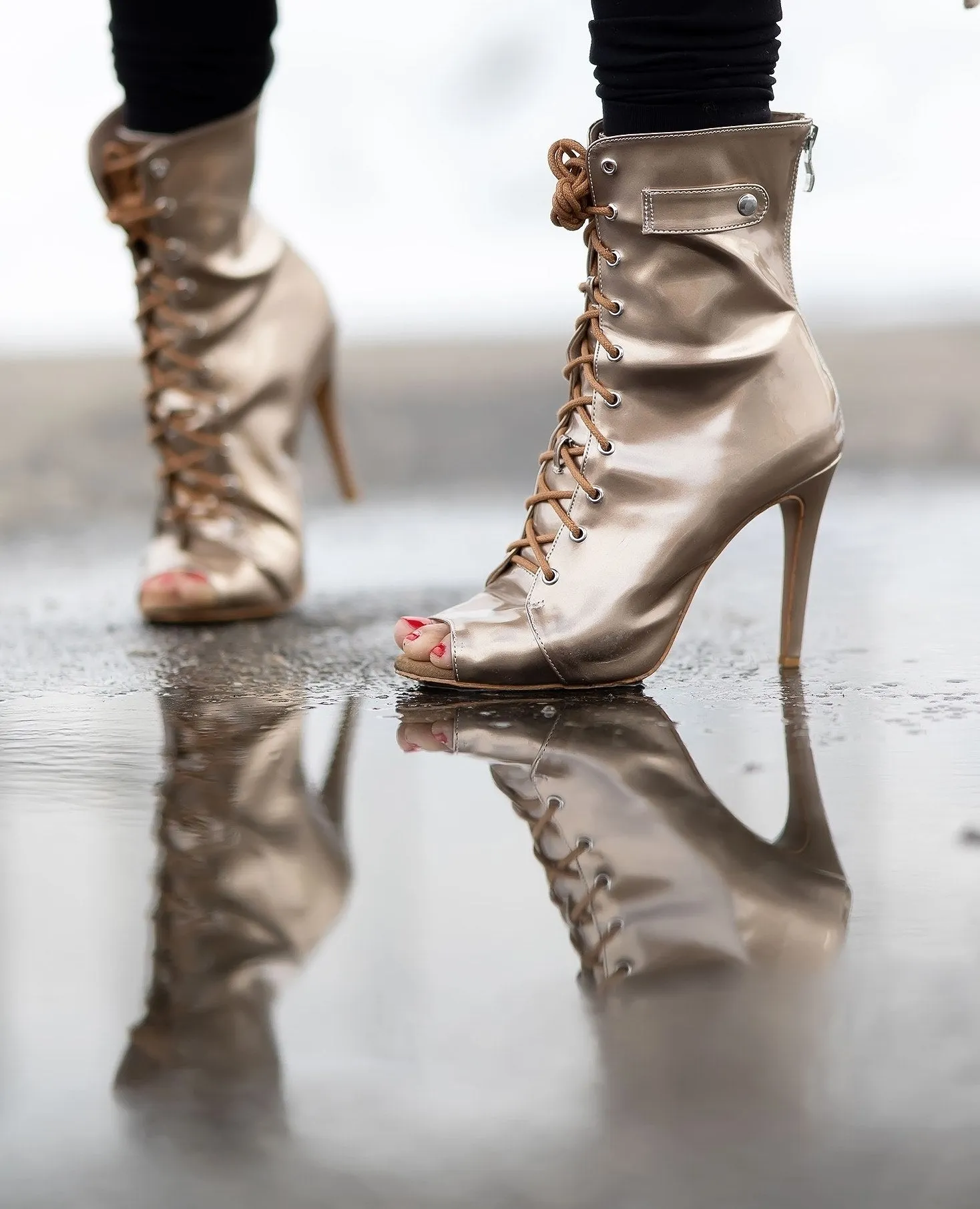 Moment - By Kiira Harper - Open Toe Lace Up Dance Booties (Street Sole)