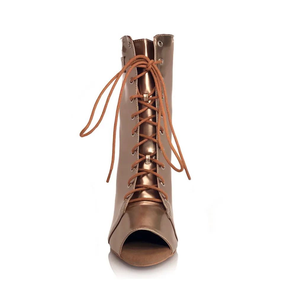 Moment - By Kiira Harper - Open Toe Lace Up Dance Booties (Suede Sole)