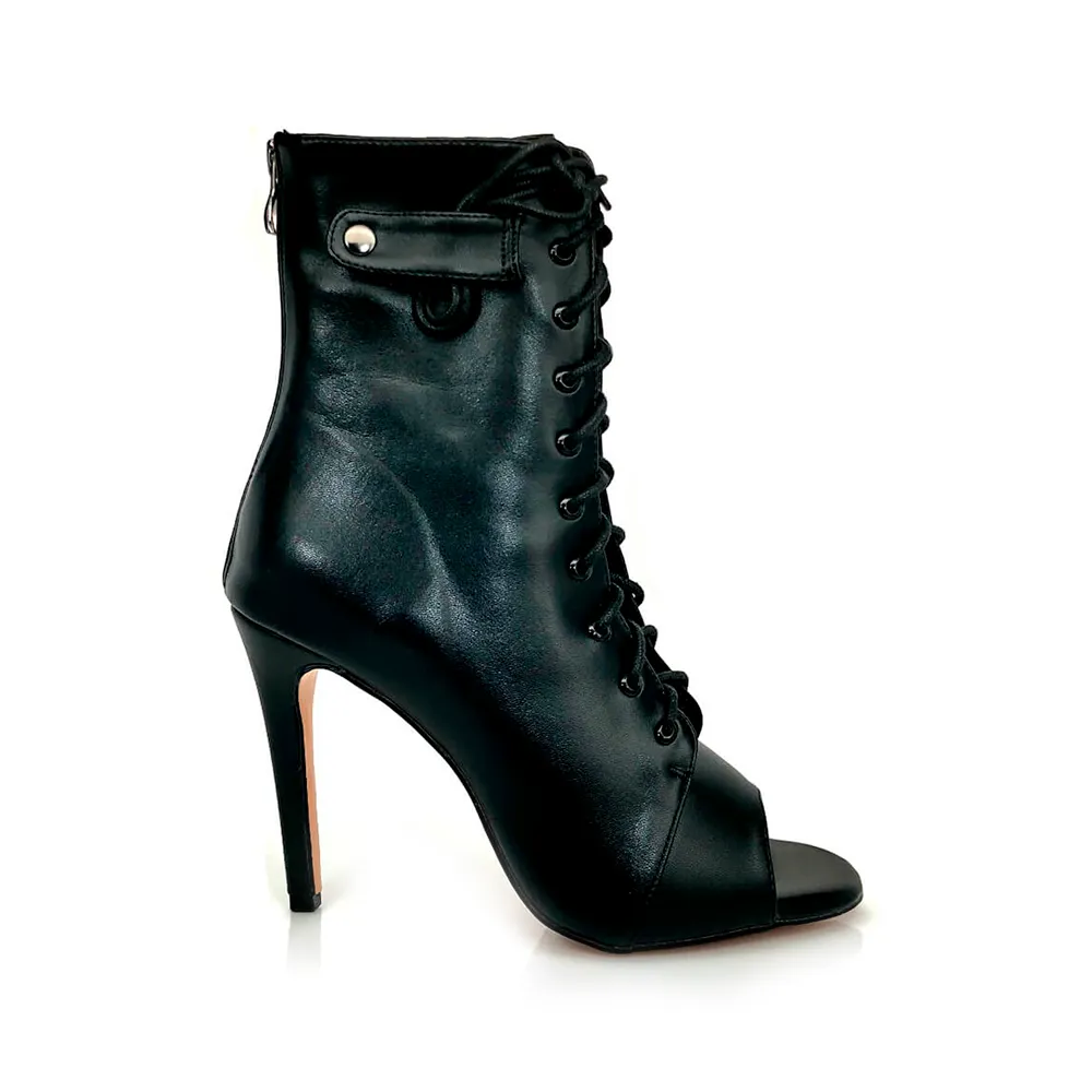 Moment - By Kiira Harper - Open Toe Lace Up Dance Booties (Suede Sole)