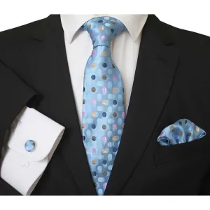 Multi Color Polka Dots Designer Silk Necktie with Matching Cufflinks & Pocket Square Set for Men