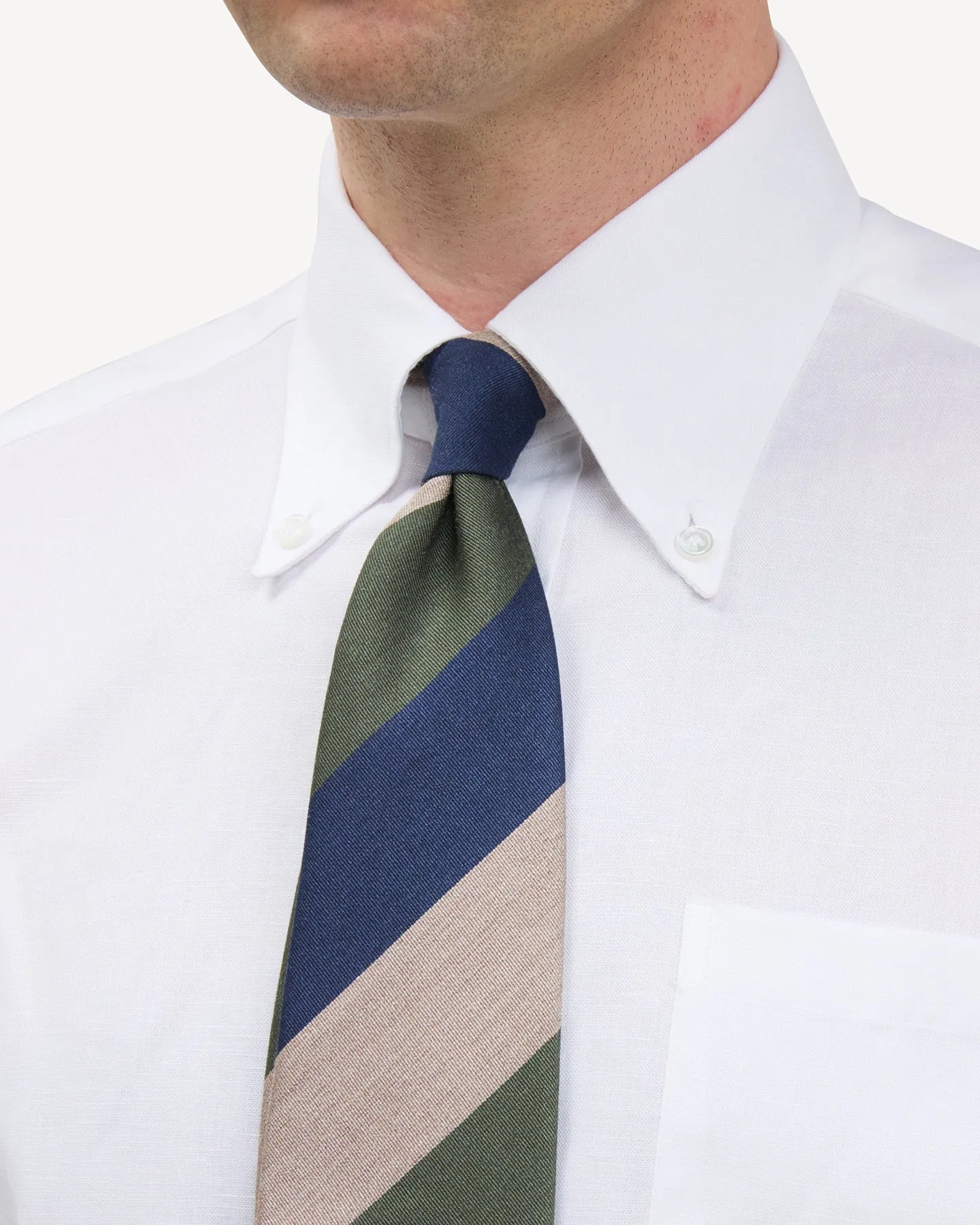 Navy Beige and Green Block Stripe Mogador Tie