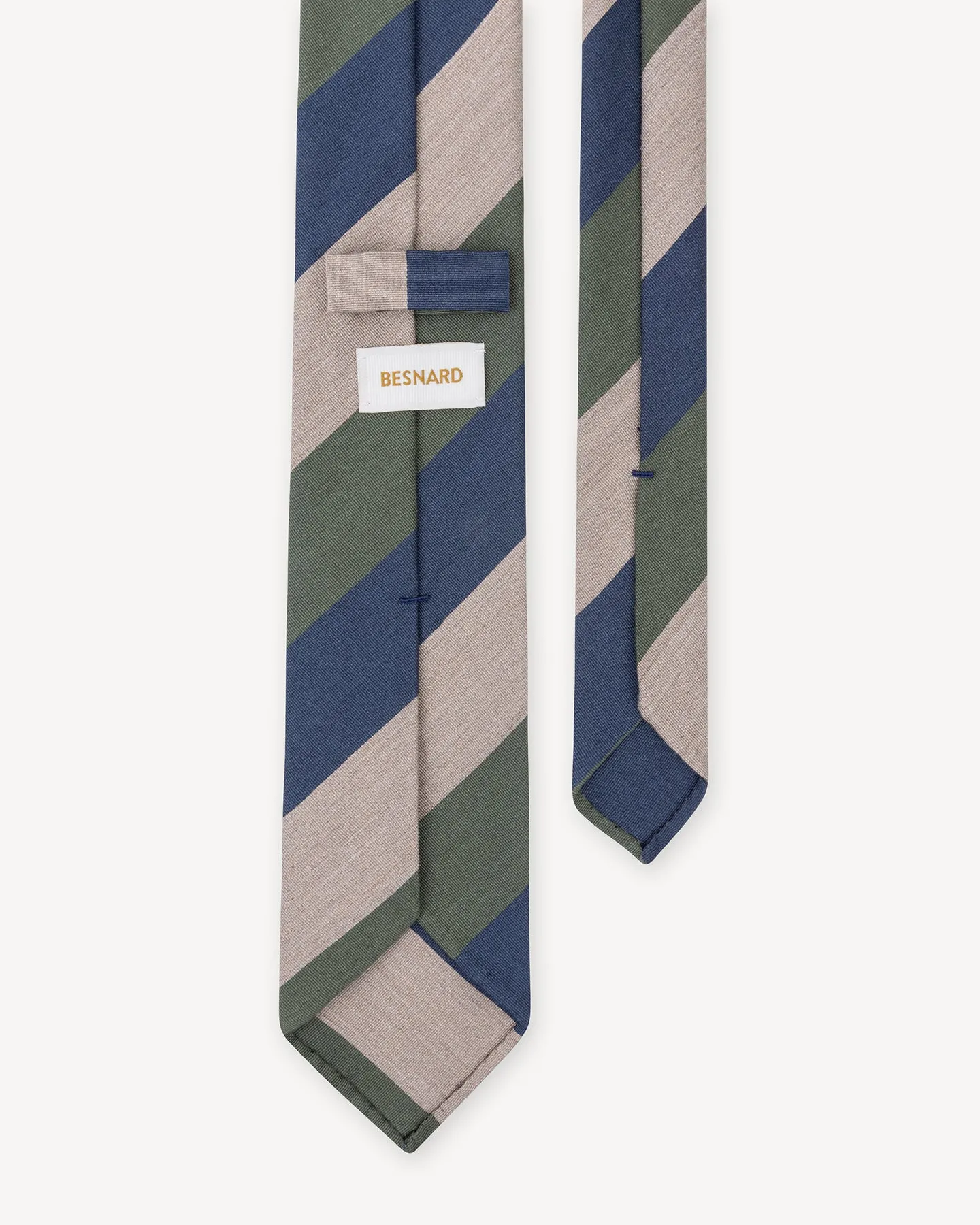 Navy Beige and Green Block Stripe Mogador Tie