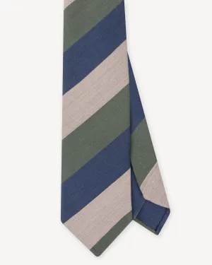 Navy Beige and Green Block Stripe Mogador Tie