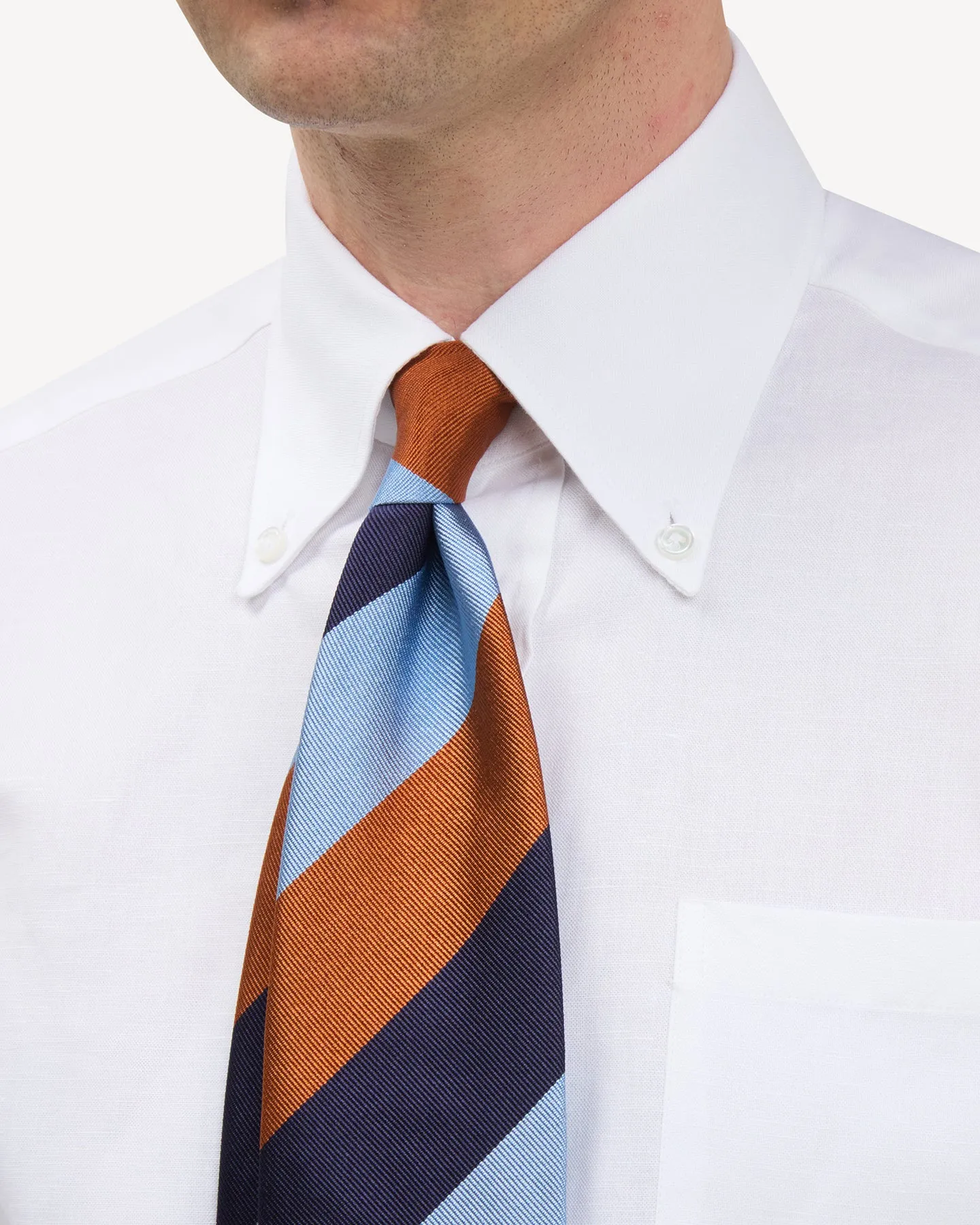 Navy, Blue and Orange Block Stripe Repp Tie