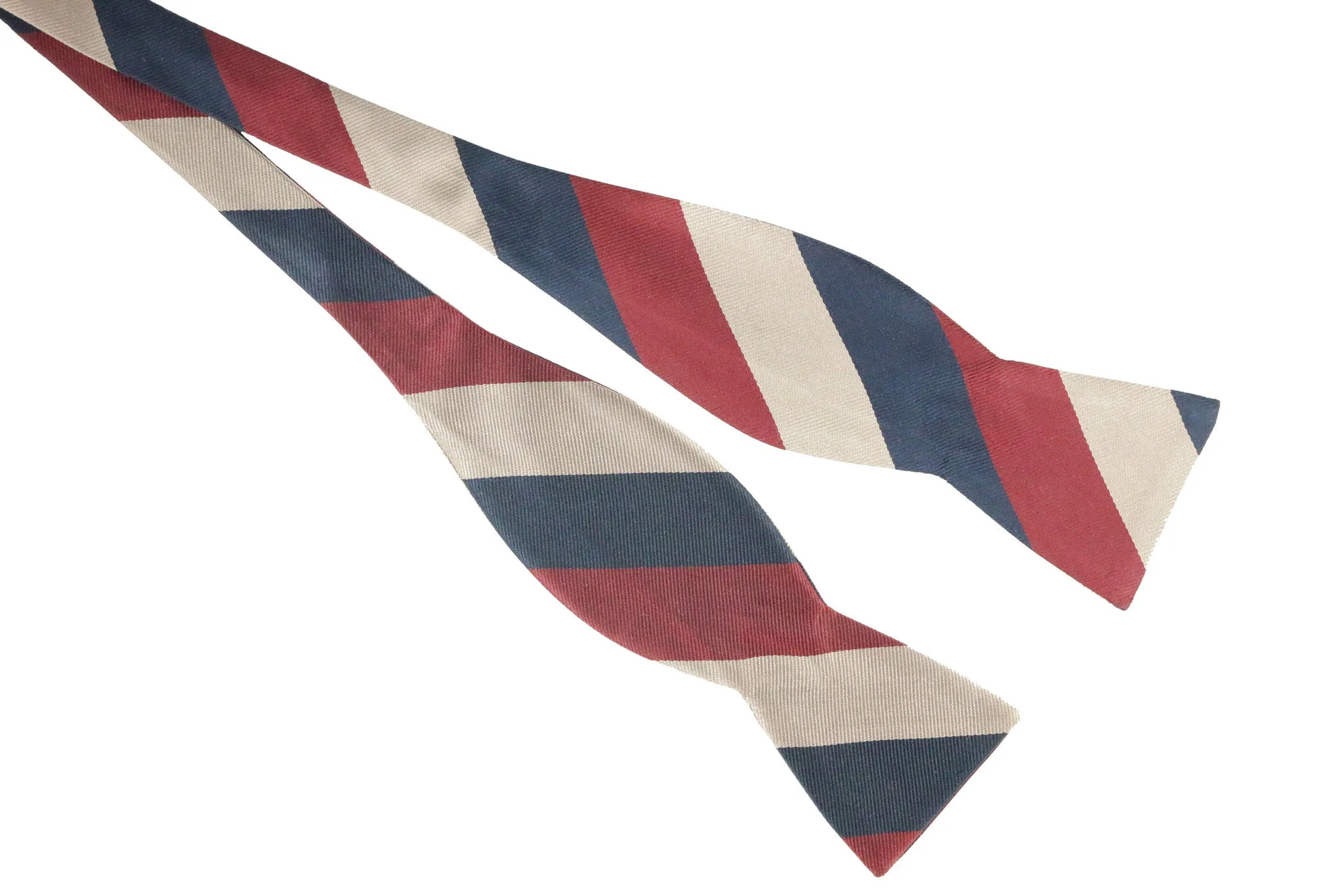 Navy Blue, Crimson, & Taupe Striped Bow Tie