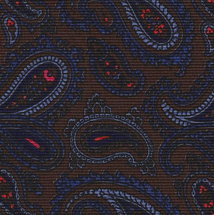 Navy Blue, Fuchsia, Powder Blue, Sky Blue on Dark Chocolate Macclesfield Print Silk Bow Tie MCBT-398