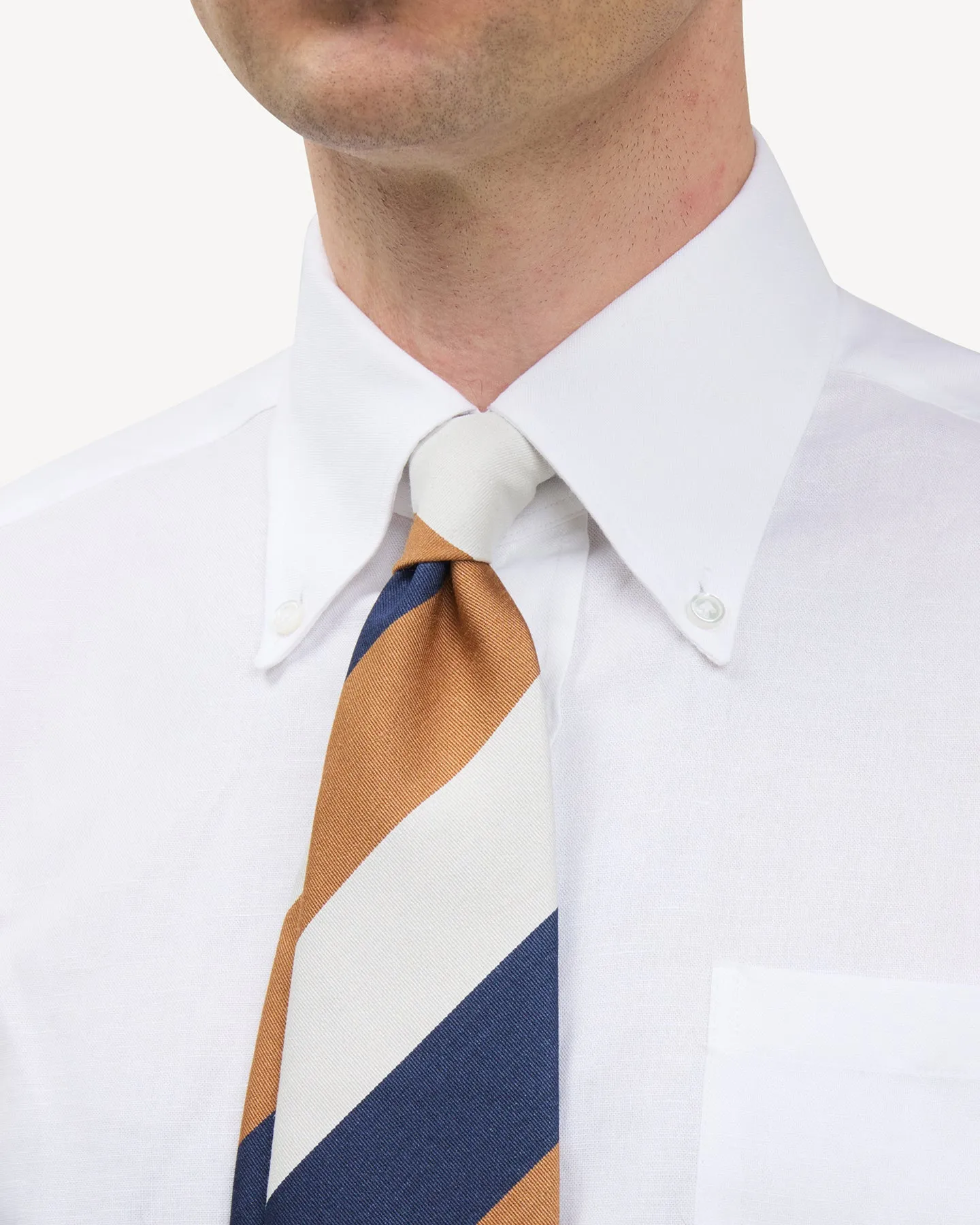 Navy Cream and Ochre Block Stripe Mogador Tie