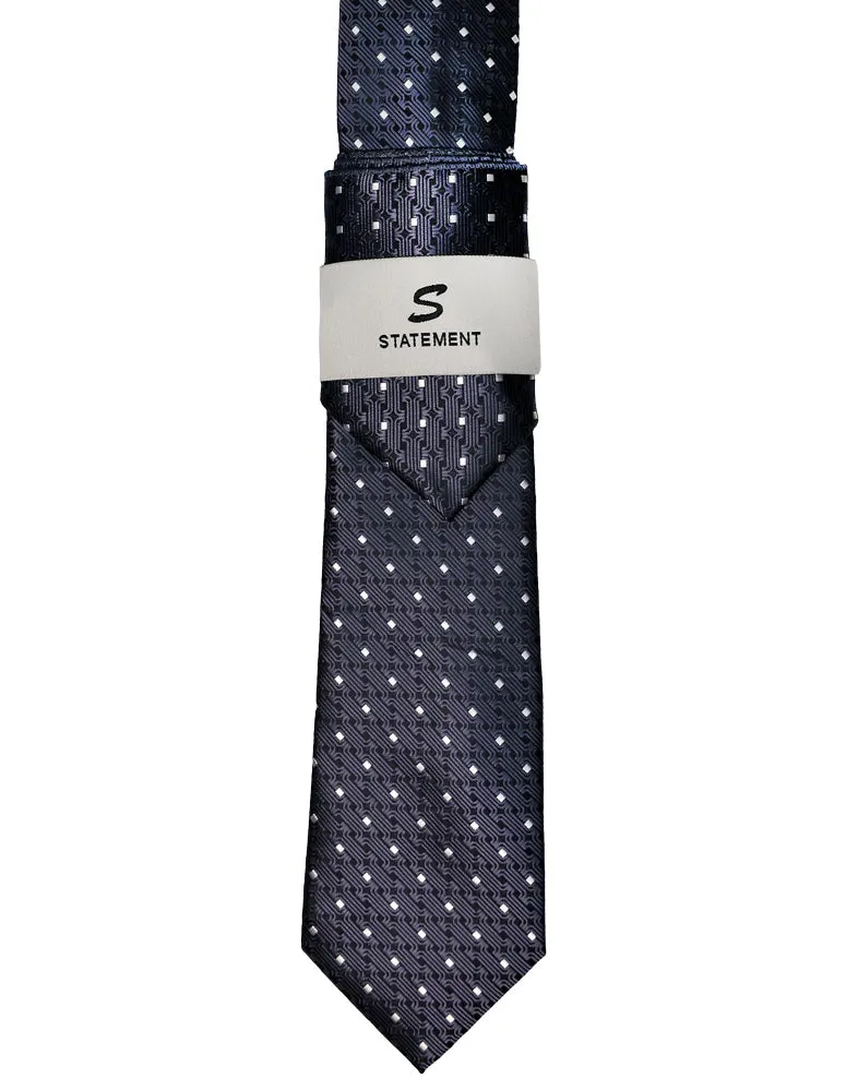 NAVY DOT 2 PC TIE & HANKIE SET