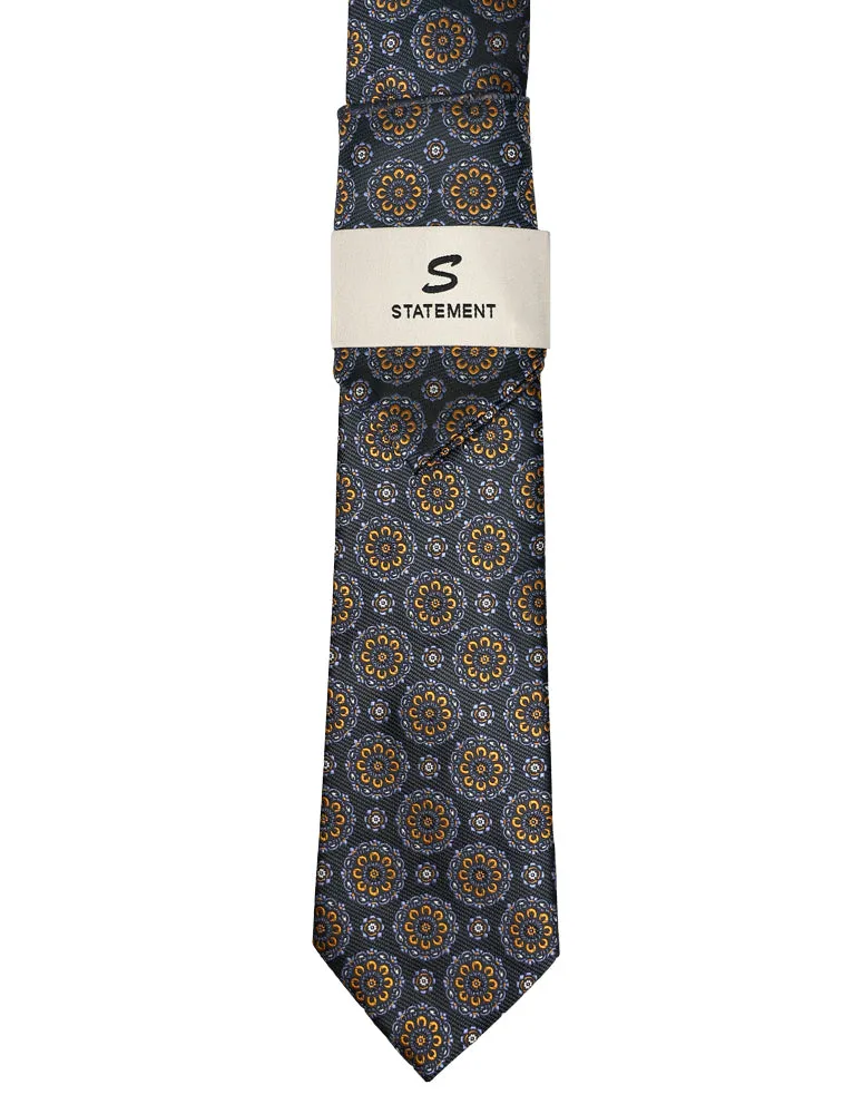 NAVY FLORAL 2 PC TIE & HANKIE SET