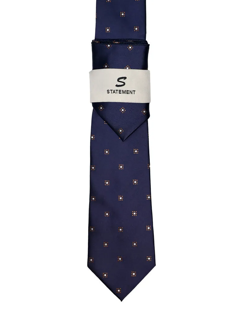 NAVY FLORARL DOT 2 PC TIE & HANKIE SET