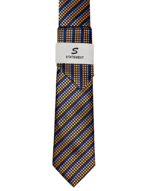 NAVY GEO STRIPE 2 PC TIE & HANKIE SET