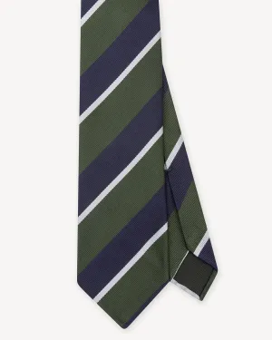 Navy Green and White Regimental Stripe Repp Tie