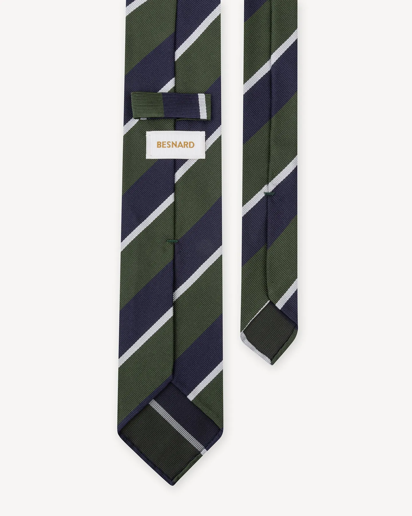 Navy Green and White Regimental Stripe Repp Tie