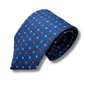 Navy Neat Printed Silk Tie Hand Finished