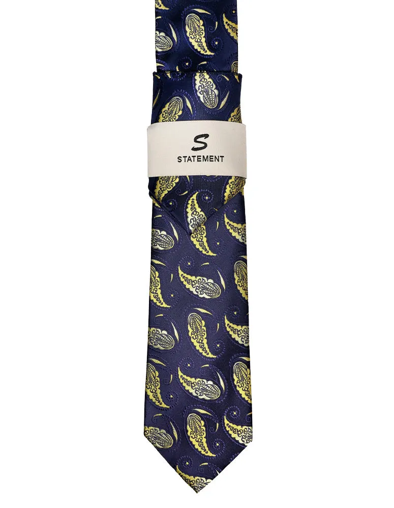 NAVY PAISLEY 2 PC TIE & HANKIE SET