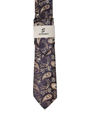 NAVY PAISLEY 2 PC TIE & HANKIE SET