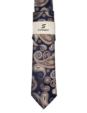 NAVY PAISLEY 2 PC TIE & HANKIE SET
