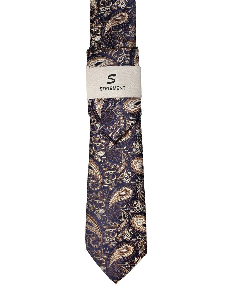 NAVY PAISLEY 2 PC TIE & HANKIE SET