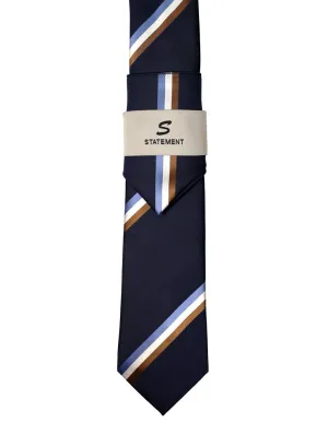 NAVY STRIPE 2 PC TIE & HANKIE SET