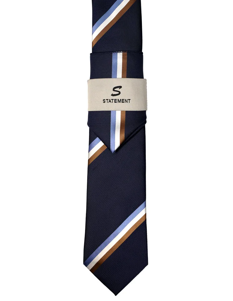 NAVY STRIPE 2 PC TIE & HANKIE SET