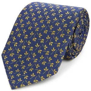 Navy Yellow Leaf Woven Silk Tie
