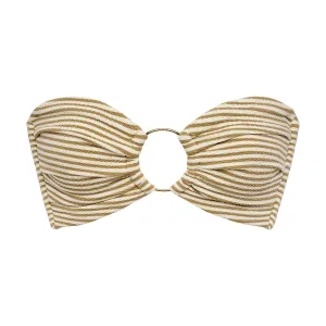 Neutral Stripe Tori Ties Bandeau Bikini Top