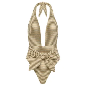 Neutral Stripe Tropez Tie-Up One-Piece