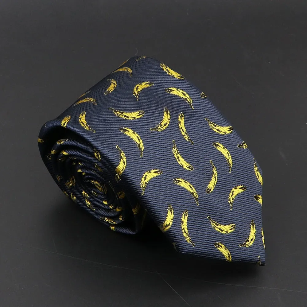 New Blue Printed Men&#39;s Tie Novelty Animal Fruit Pattern Neck Ties S lim Jacquard Woven High Quality Gravatas Accessories For Men