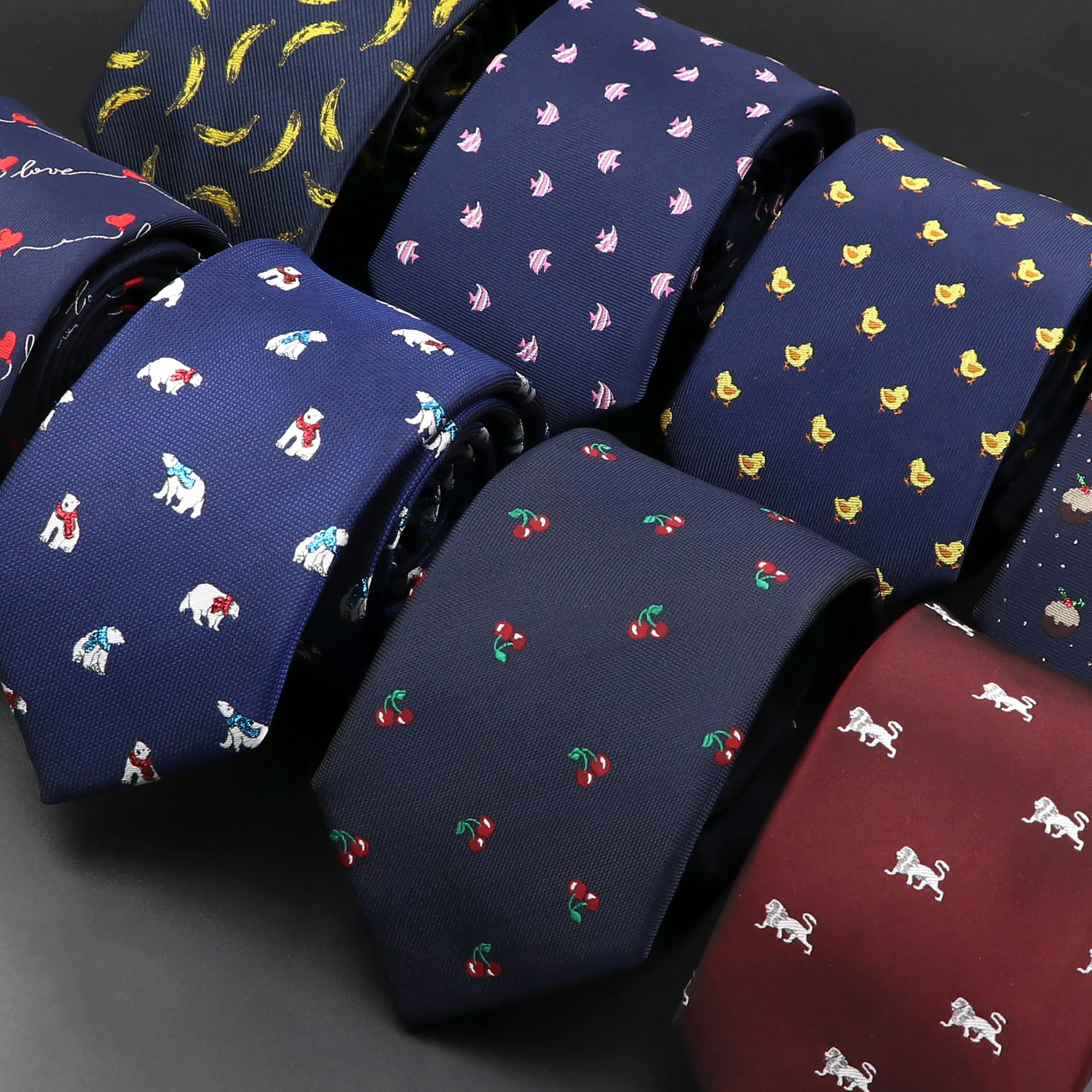 New Blue Printed Men&#39;s Tie Novelty Animal Fruit Pattern Neck Ties S lim Jacquard Woven High Quality Gravatas Accessories For Men