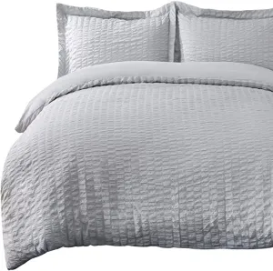 New in package! Bedsure Grey Duvet Cover Set Queen Size (90 x 90 inches) - Seersucker Stripe - 3 Pieces (1 Duvet Cover   2 Pillow Shams), Light Grey - Ultra Soft Microfiber - Duvet Covers with Zipper Closure, Corner Ties