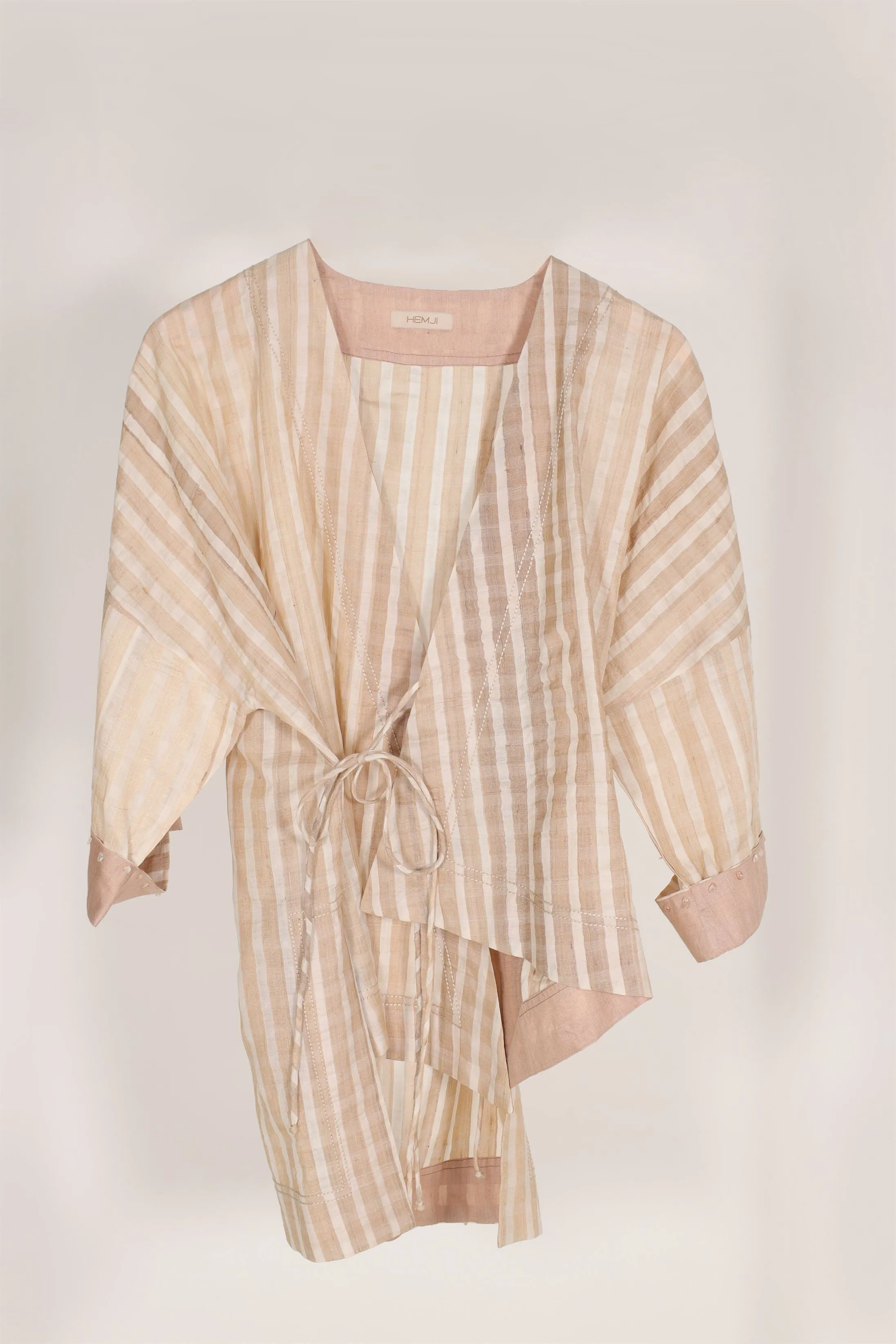 New Season Summer to Fall 2024-Kimono Tie Up Silk Ecru-CR/S/063-Suzanne-Fashion Edit Hemji