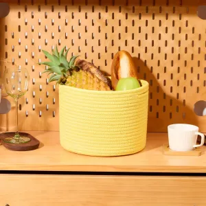 NEW Small Storage Basket for Organizing | Cube Shelf Closet Storage Baskets | 9.7×9.7×7.1” Cute Baby Basket for Nursery | Woven Rope Basket Bins | Gift Basket Easter | 1 Yellow Basket