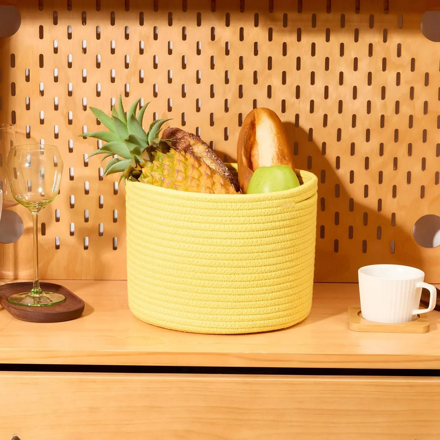 NEW Small Storage Basket for Organizing | Cube Shelf Closet Storage Baskets | 9.7×9.7×7.1” Cute Baby Basket for Nursery | Woven Rope Basket Bins | Gift Basket Easter | 1 Yellow Basket