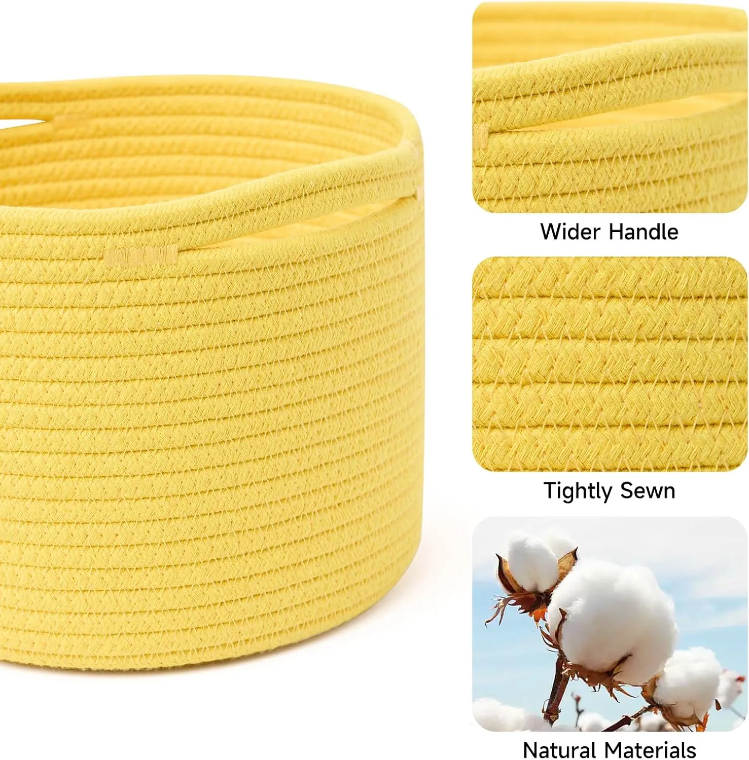 NEW Small Storage Basket for Organizing | Cube Shelf Closet Storage Baskets | 9.7×9.7×7.1” Cute Baby Basket for Nursery | Woven Rope Basket Bins | Gift Basket Easter | 1 Yellow Basket