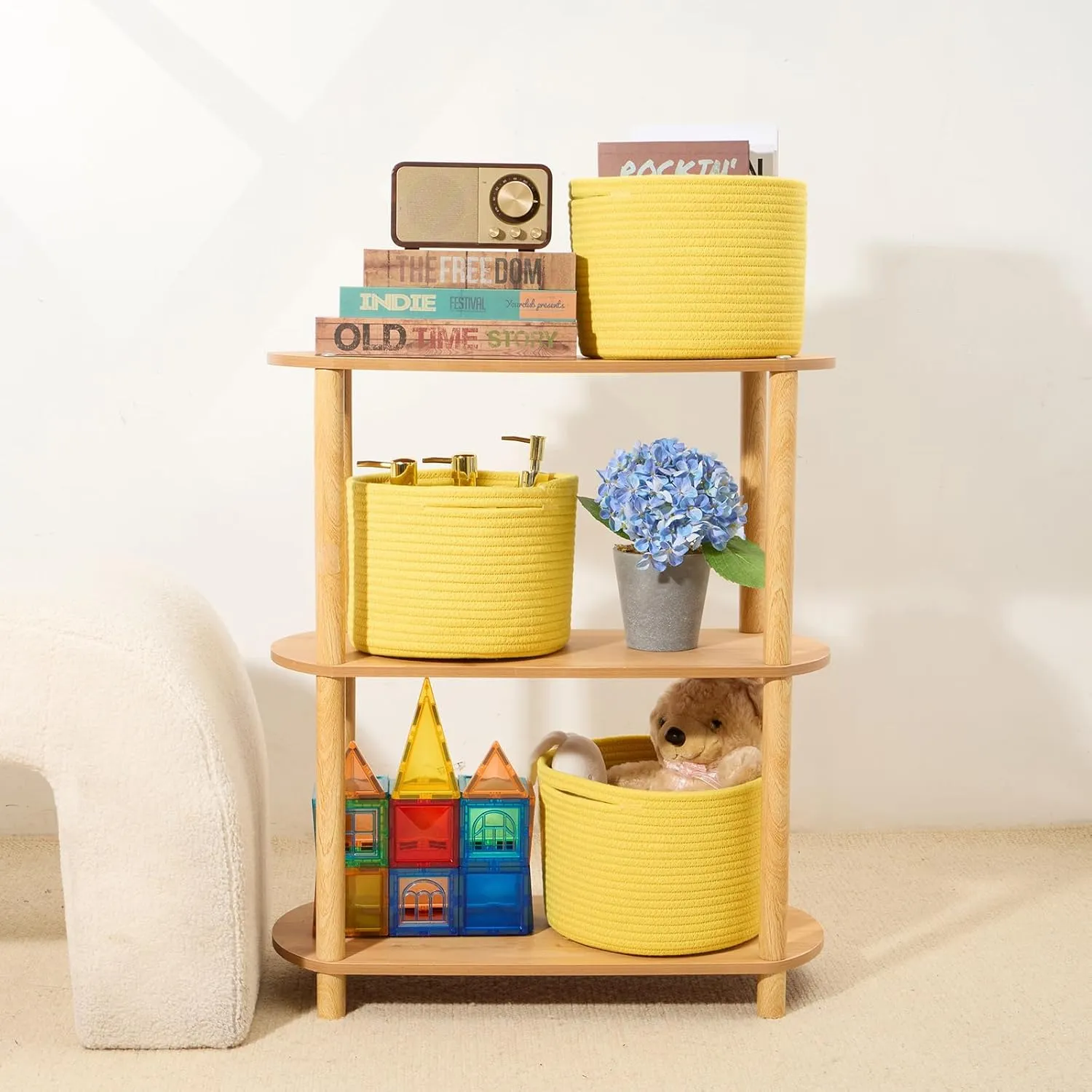 NEW Small Storage Basket for Organizing | Cube Shelf Closet Storage Baskets | 9.7×9.7×7.1” Cute Baby Basket for Nursery | Woven Rope Basket Bins | Gift Basket Easter | 1 Yellow Basket