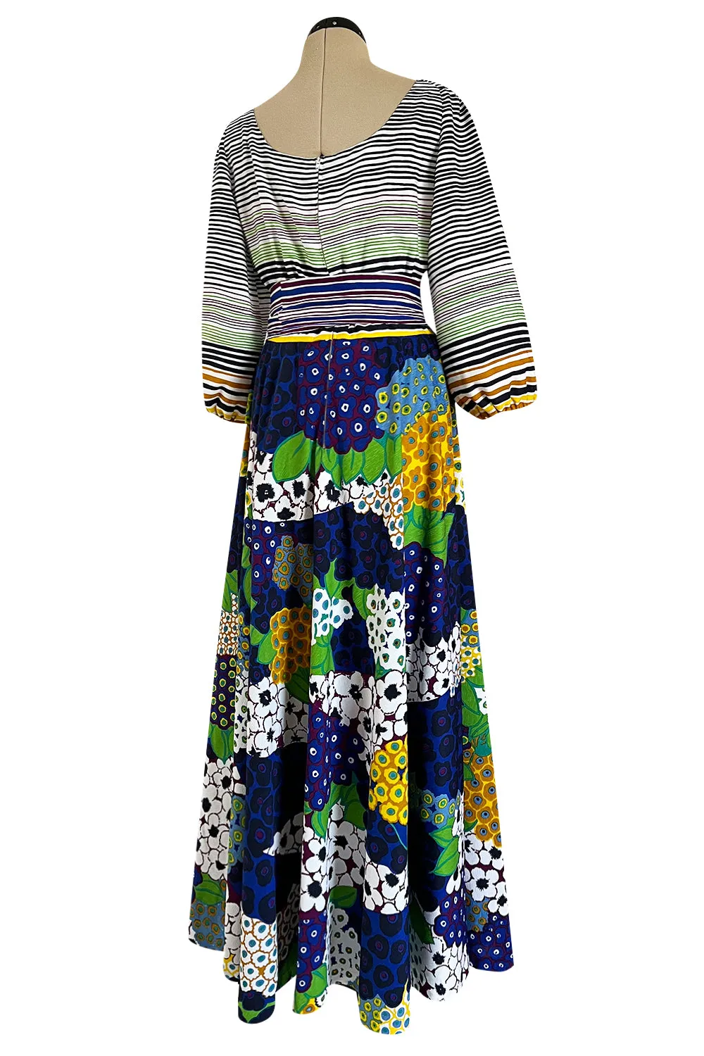 Numbered 1970s Lanvin by Jules-Francois Crahay Stripe & Flower Balloon Sleeve Dress