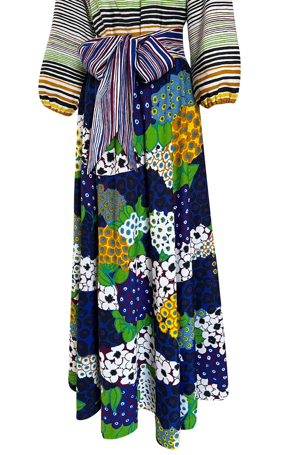 Numbered 1970s Lanvin by Jules-Francois Crahay Stripe & Flower Balloon Sleeve Dress