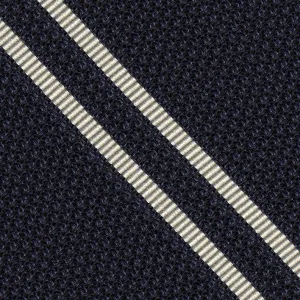 Off-White on Midnight Blue Grenadine Fina Reppe Stripe Silk Bow Tie #GFRSBT-10