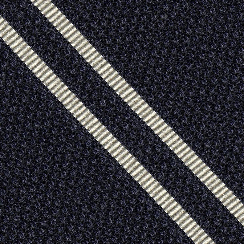 Off-White on Midnight Blue Grenadine Fina Reppe Stripe Silk Bow Tie #GFRSBT-10