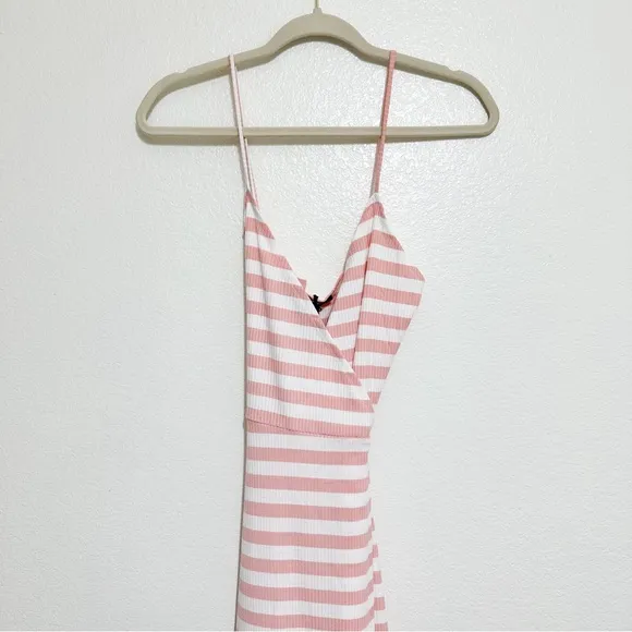 Olivaceous Pink Striped Wrap Midi Dress S