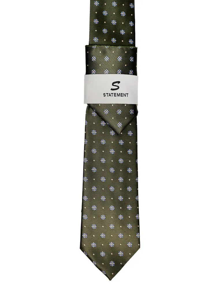 OLIVE FLORAL DOT 2 PC TIE & HANKIE SET