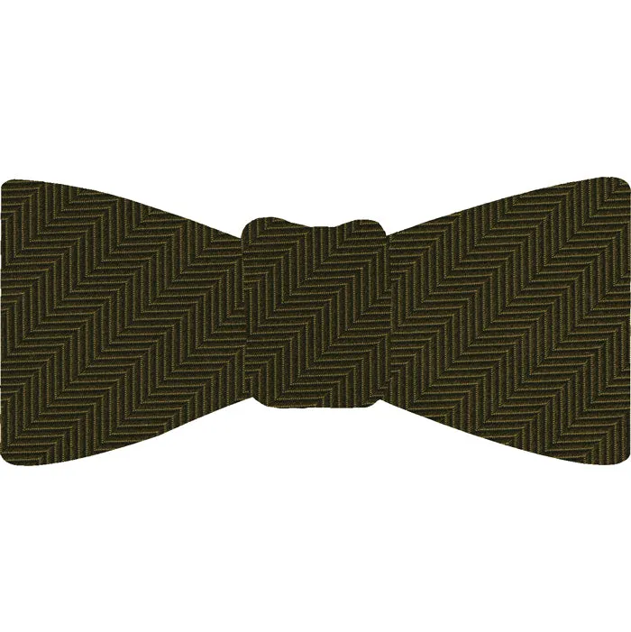 Olive Green Herringbone Silk Bow Tie #HBBT-12