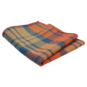 Orange & Blue Plaid Tartan Tweed Pocket Square