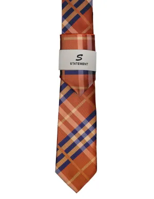 ORANGE PLAID 2 PC TIE & HANKIE SET