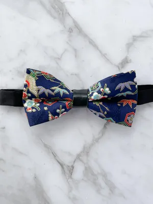 Oriental Printed Navy Bow Tie